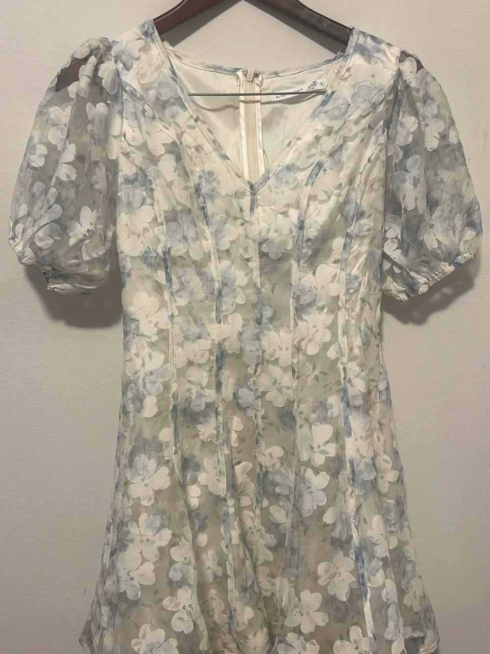Altar'd State White and Light Blue Floral Mini Dress